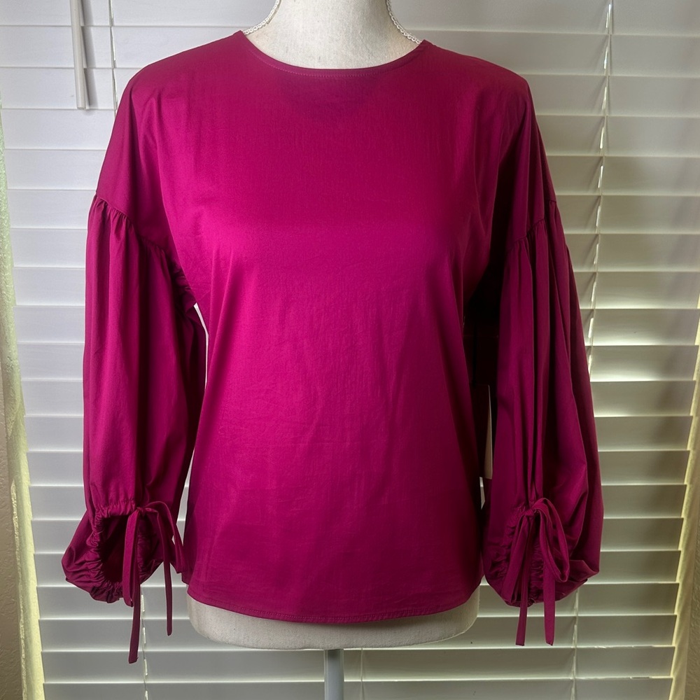 Halogen Fuchsia Blouse with Gathered Sleeves
